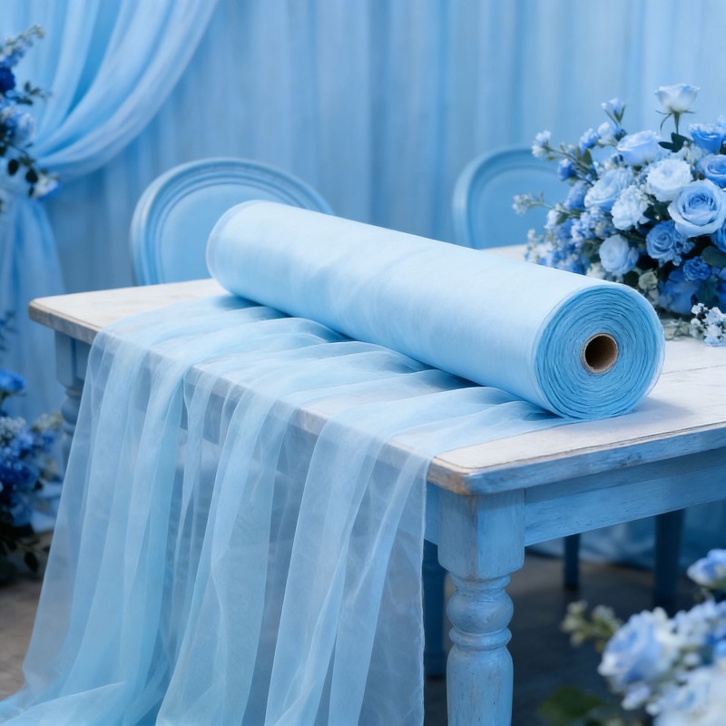 Gorden tulle biru muda lembut  - Lighting Decor Photos ulasan dan harga