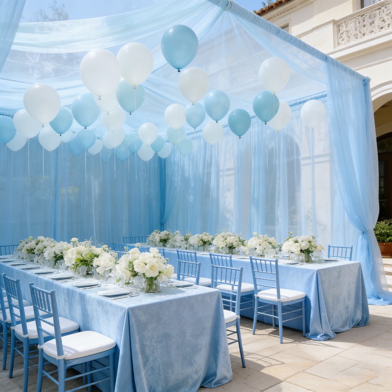 Gorden tulle biru muda lembut  - Lighting Decor Photos ulasan dan harga