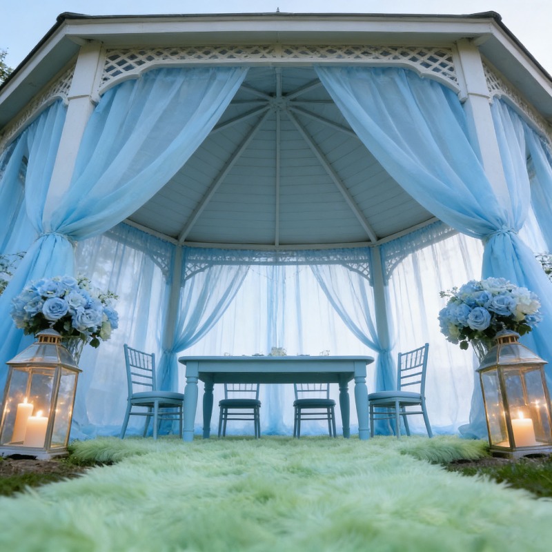 Gorden tulle biru muda lembut  - Lighting Decor Photos ulasan dan harga